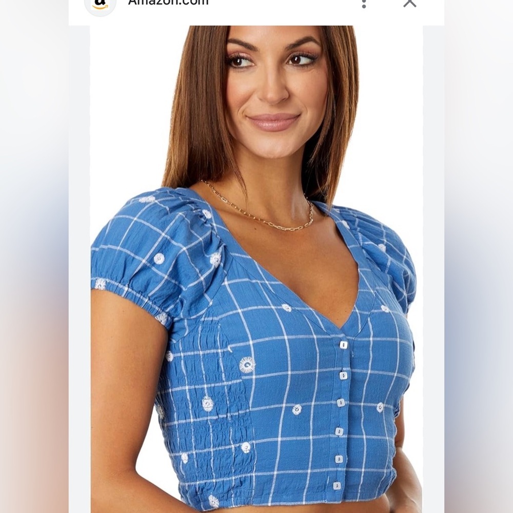 Madewell Blue Check Button-Front Crop Top